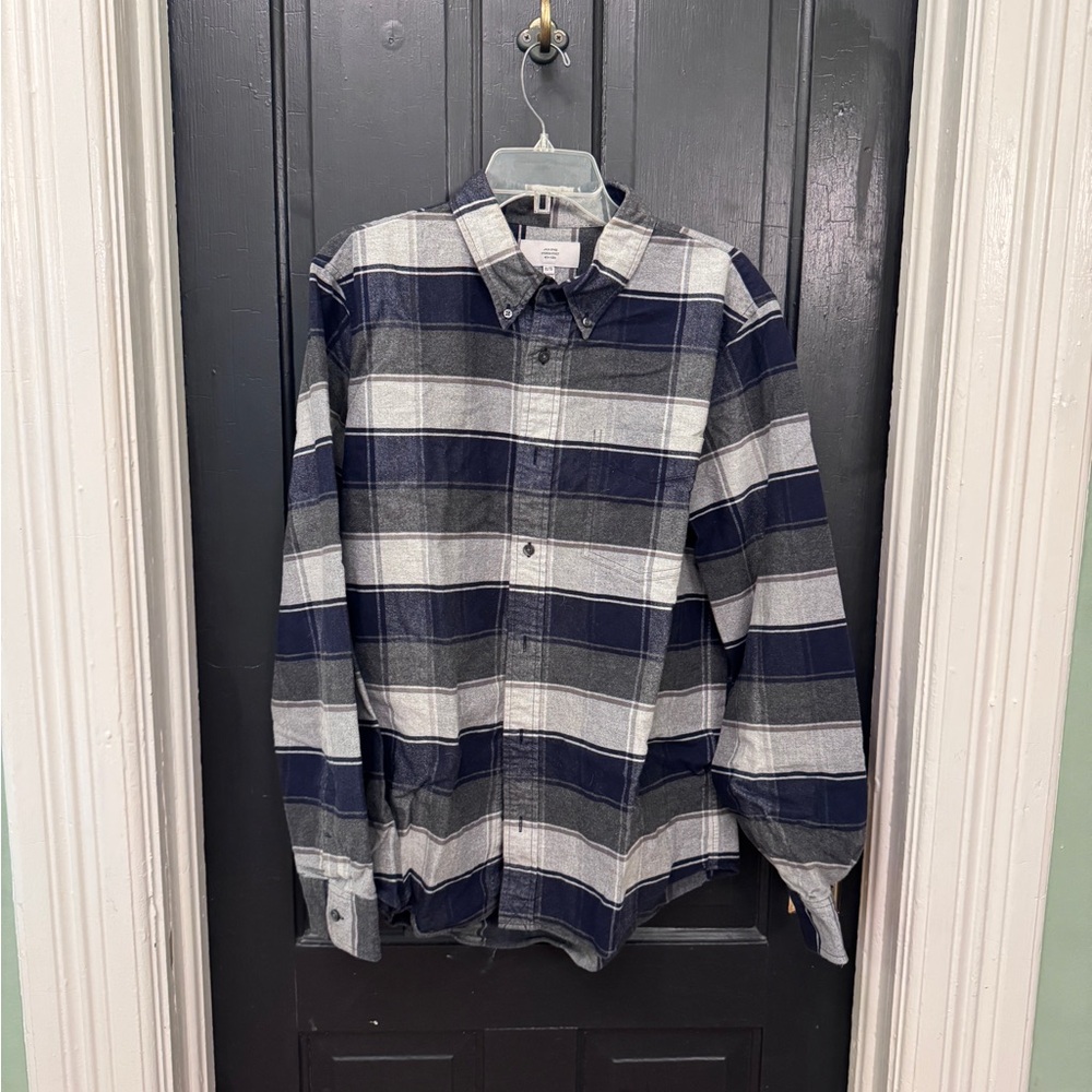 Jack Spade Men's Navy and Gray Plaid Flannel Shirt